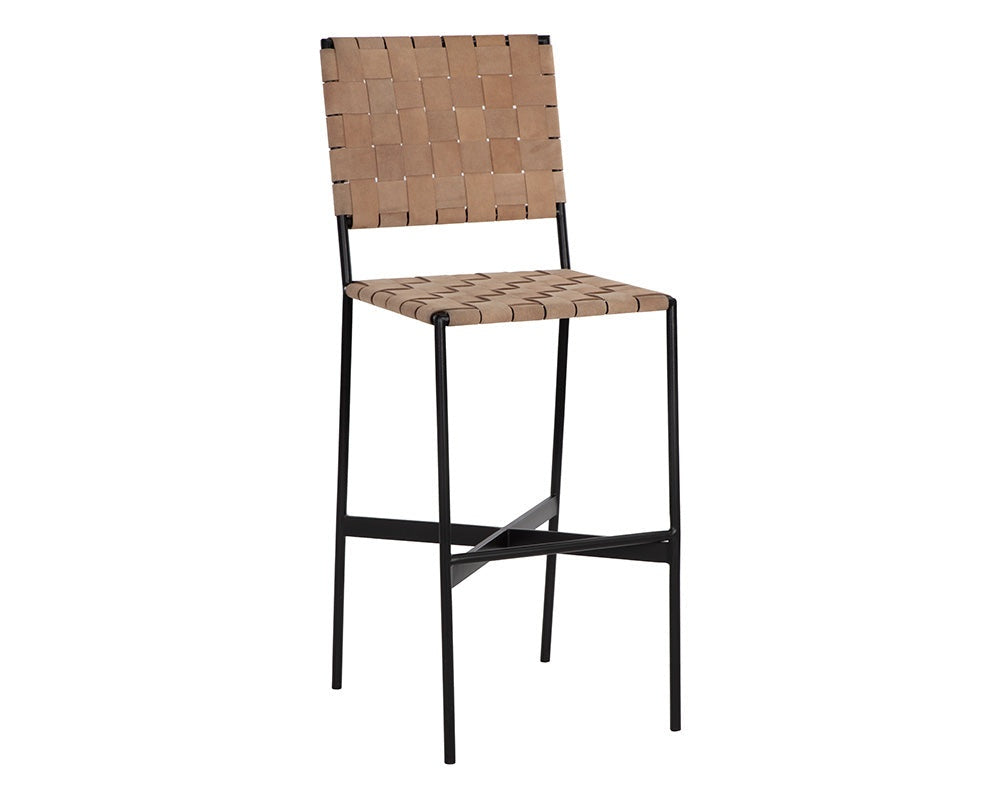Omari Leather Barstool, Suede Light Tan-Furniture - Dining-High Fashion Home