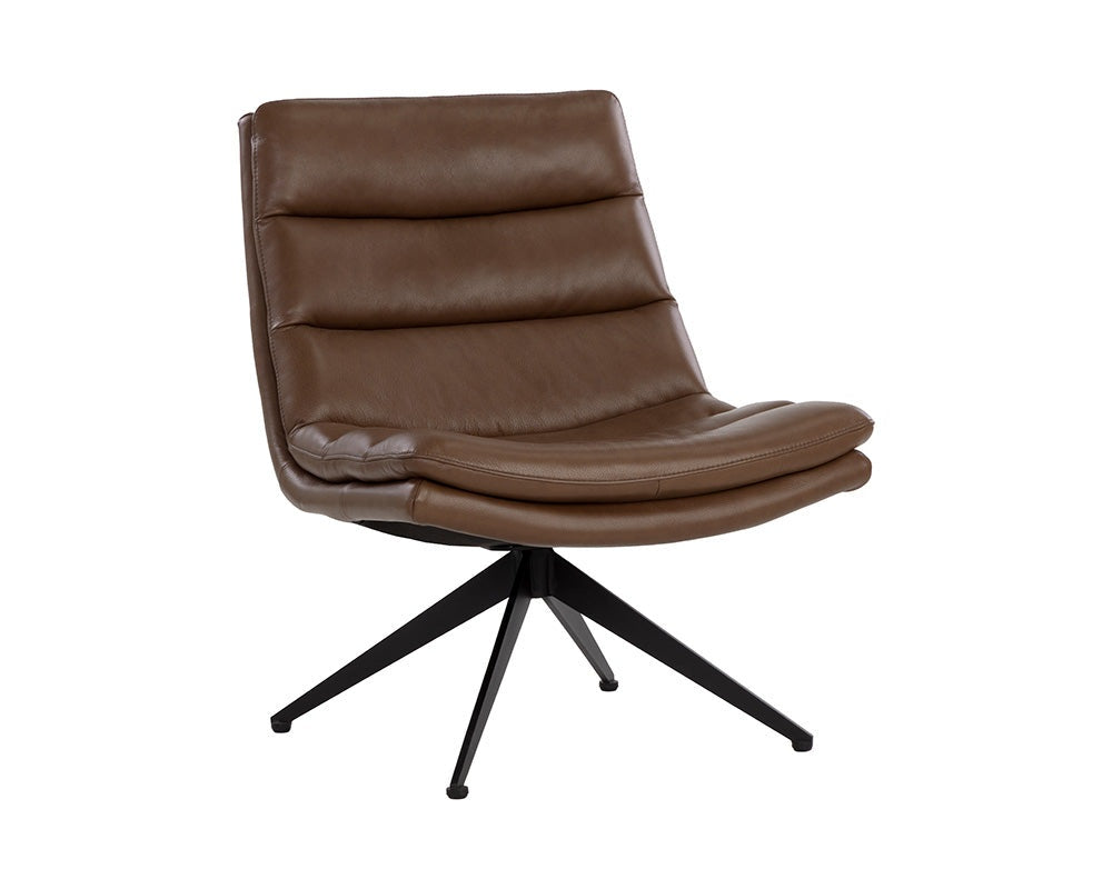Keller Leather Swivel Lounge Chair, Missouri Mahogany-Furniture - Chairs-High Fashion Home