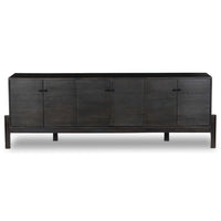 Reza Media Console, Worn Black-Furniture - Bedroom-High Fashion Home