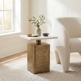 Nyra Side Table, White/Brass