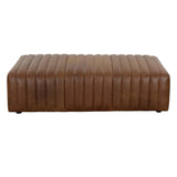 Lewin Leather Rectangular Ottoman, Aged Cognac-Furniture - Chairs-High Fashion Home