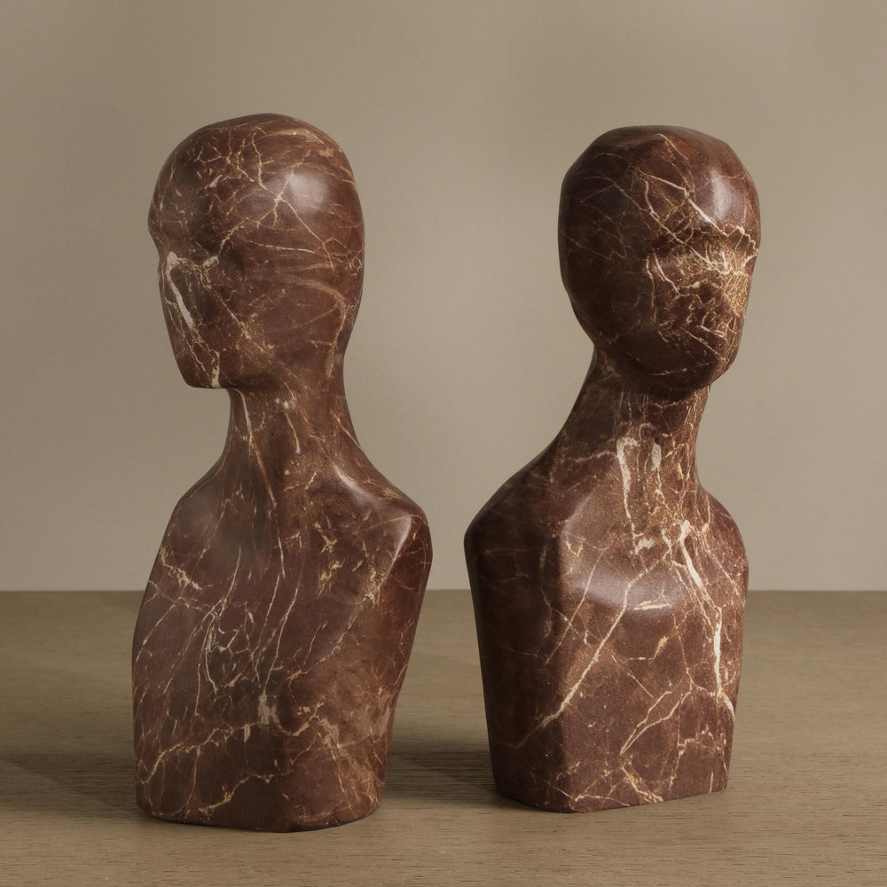 Wisdom Bookend, Brown Marble-Like, Set of 2