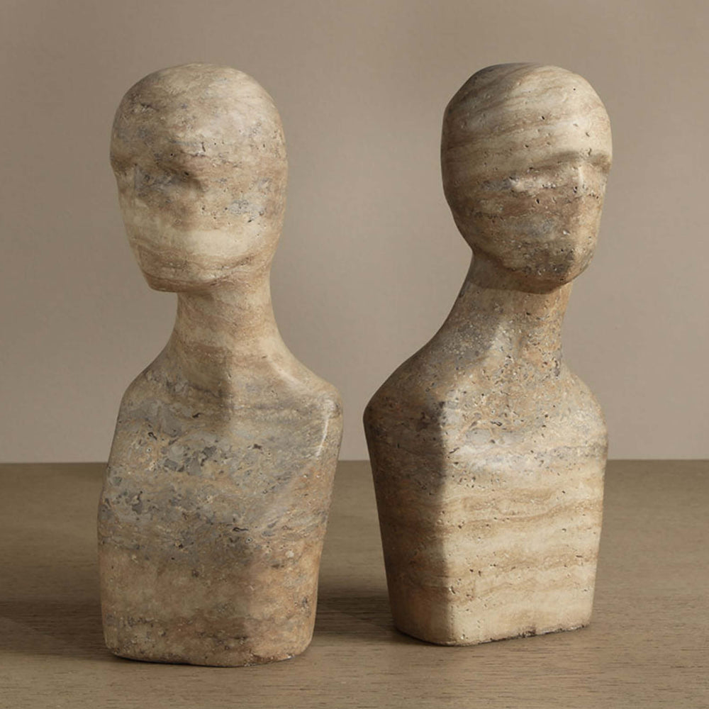 Wisdom Bookend, Sand Beige Travertine Look, Set of 2