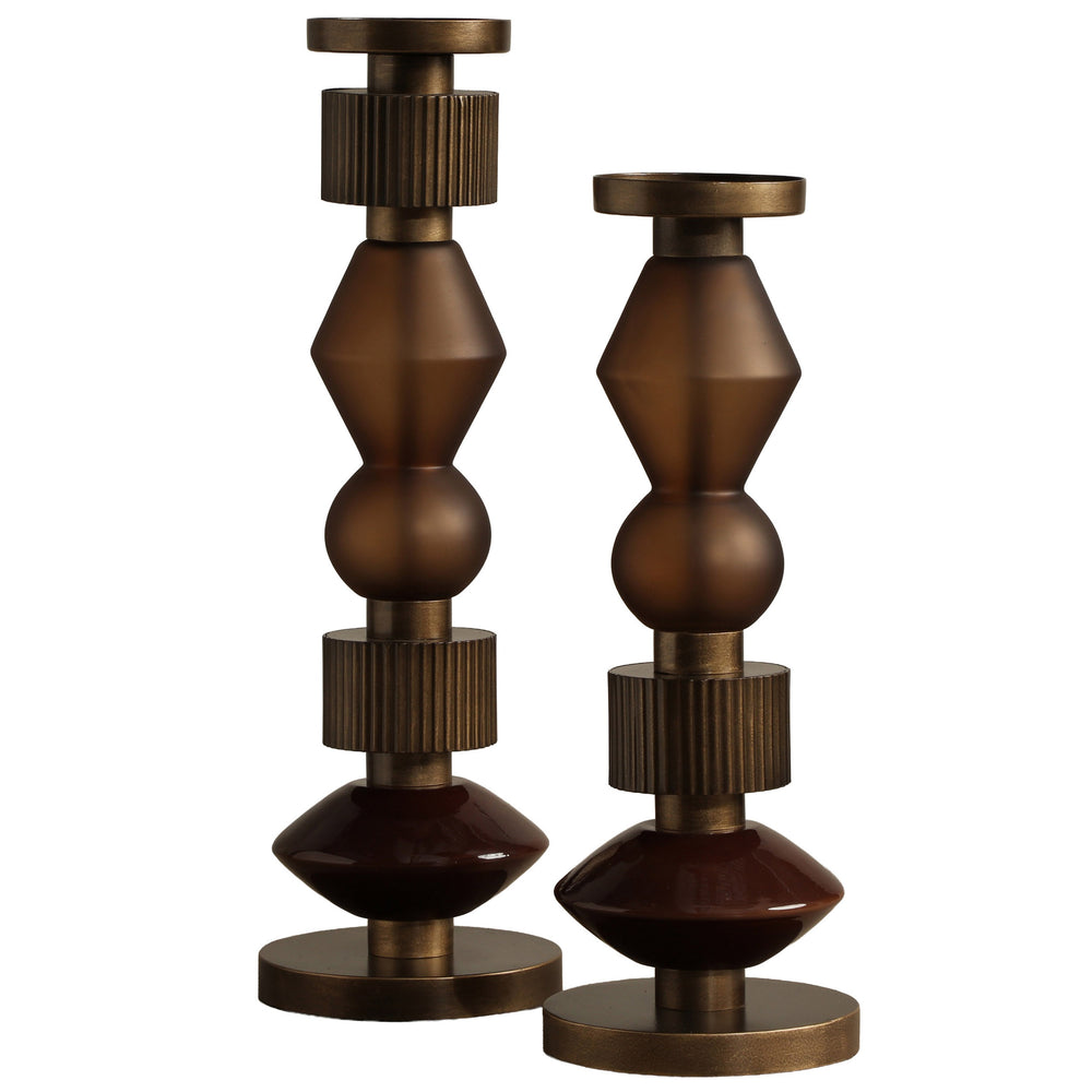 Bauhaus Candle Holder, Brown, Set of 2