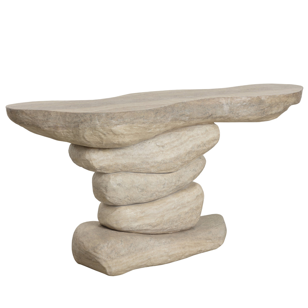 Torbay Console Table, Dune Travertine