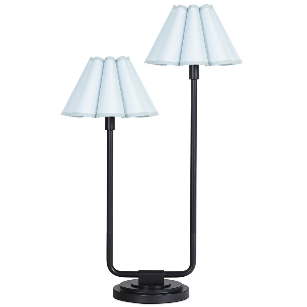 Polly Double Arm Table Lamp, Blackened Brass/Misty Blue
