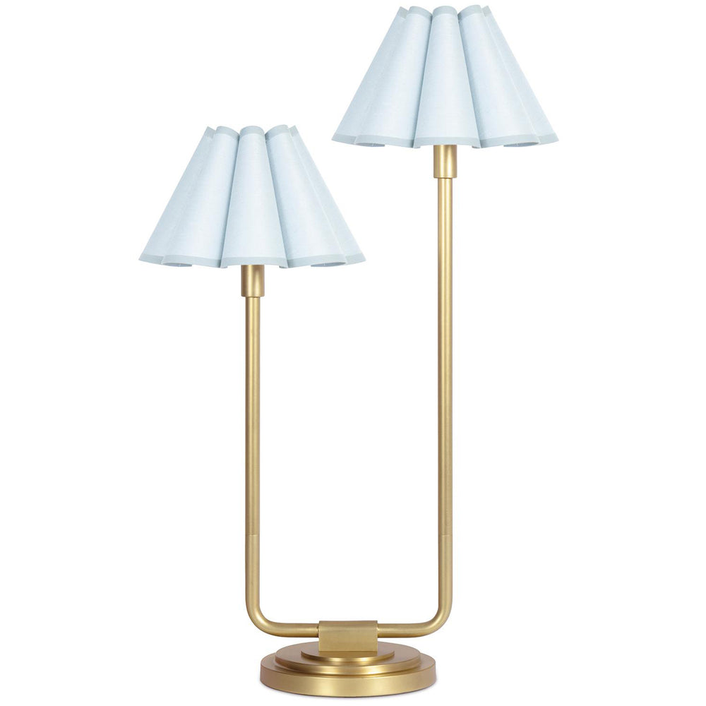 Polly Double Arm Table Lamp, Natural Brass/Mist Blue