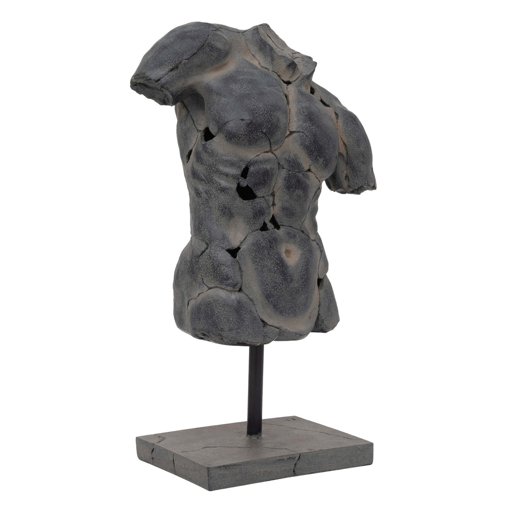 Cracked Male Torso Sculpture, Grey-Accessories-High Fashion Home