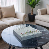 Luxury Glass Chess Set w/ Crystal Pieces, Silver-Accessories-High Fashion Home