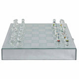 Luxury Glass Chess Set w/ Crystal Pieces, Silver-Accessories-High Fashion Home