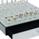 Luxury Glass Chess Set w/ Crystal Pieces, Silver-Accessories-High Fashion Home