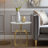 Modern Marble Accent Table, White/Gold