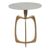 Modern Marble Accent Table, White/Gold