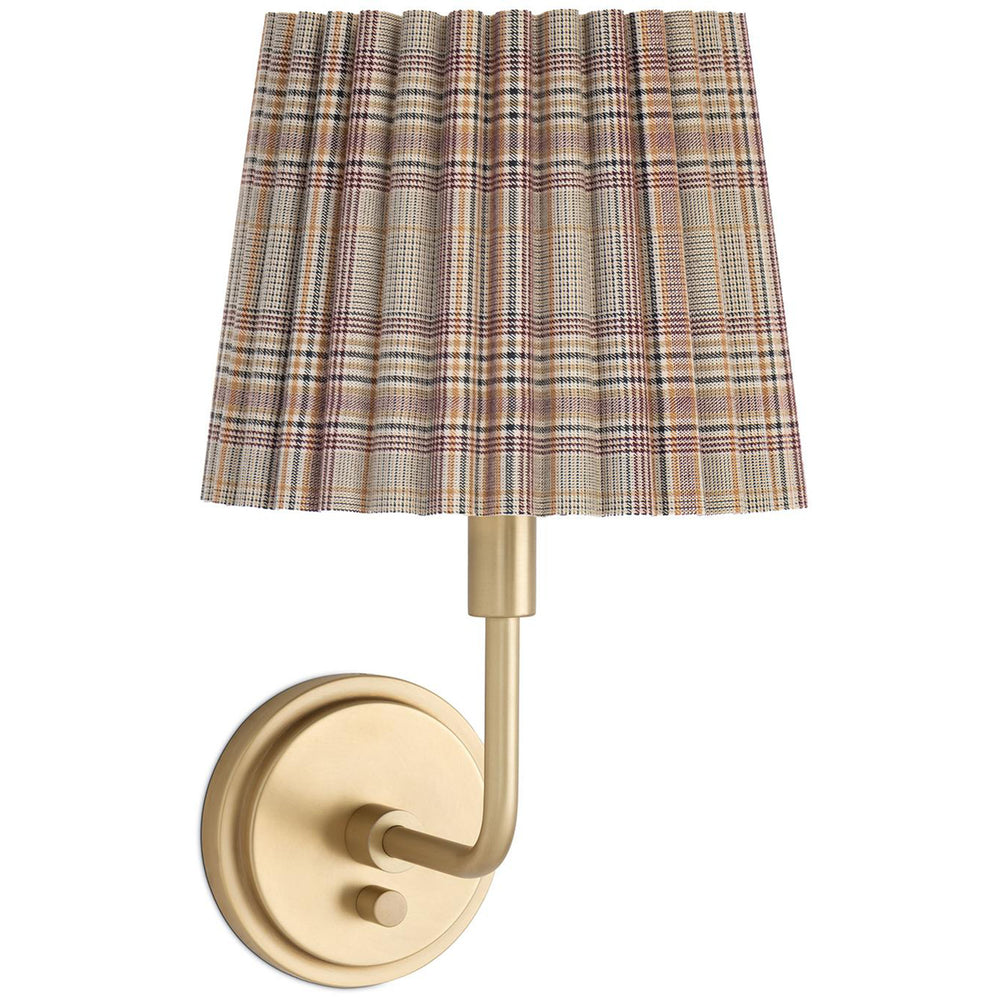 Polly Single Arm Sconce, Natural Brass/Heritage Plaid