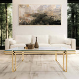 Glass Coffee Table with Stainless Steel Base, Gold-Furniture - Accent Tables-High Fashion Home