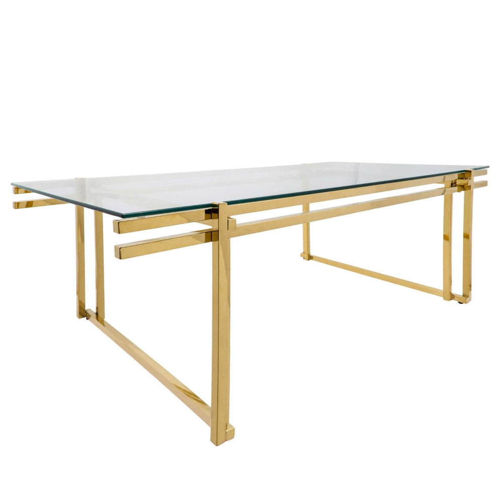 Glass Coffee Table with Stainless Steel Base, Gold-Furniture - Accent Tables-High Fashion Home