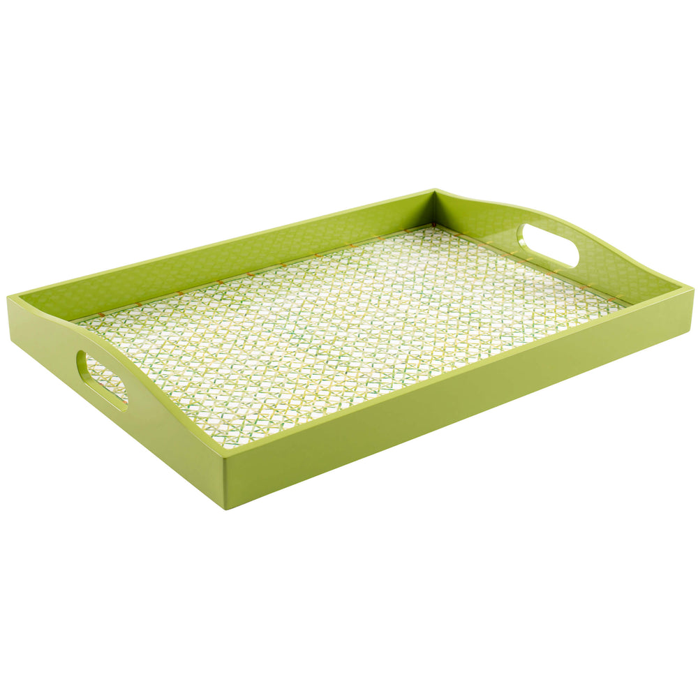 Lacquer Rectangular Tray, Green Trellis-Accessories-High Fashion Home
