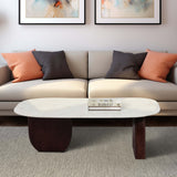 Abstract Coffee Table, White/Walnut-Furniture - Accent Tables-High Fashion Home