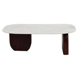 Abstract Coffee Table, White/Walnut-Furniture - Accent Tables-High Fashion Home