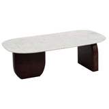 Abstract Coffee Table, White/Walnut-Furniture - Accent Tables-High Fashion Home
