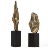 Fluid Geometry Sculptures Set of 2, Antique Gold