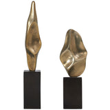 Fluid Geometry Sculptures Set of 2, Antique Gold