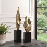Fluid Geometry Sculptures Set of 2, Antique Gold