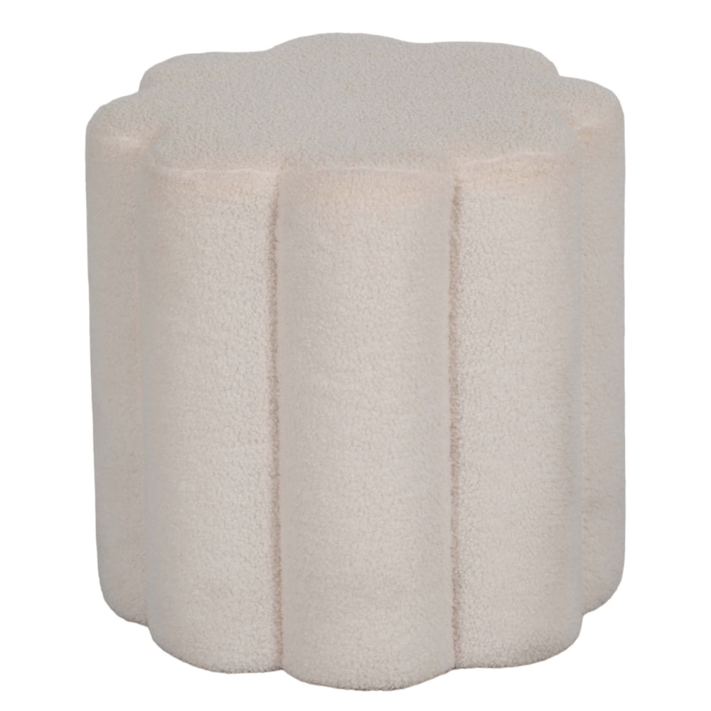 Petal Shaped Boucle Ottoman, White-Furniture - Benches-High Fashion Home