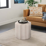 Petal Shaped Boucle Ottoman, White-Furniture - Benches-High Fashion Home