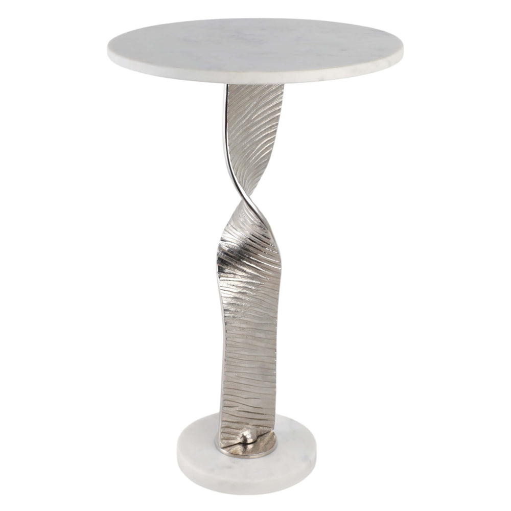Twisted Base Accent Table, White/Silver