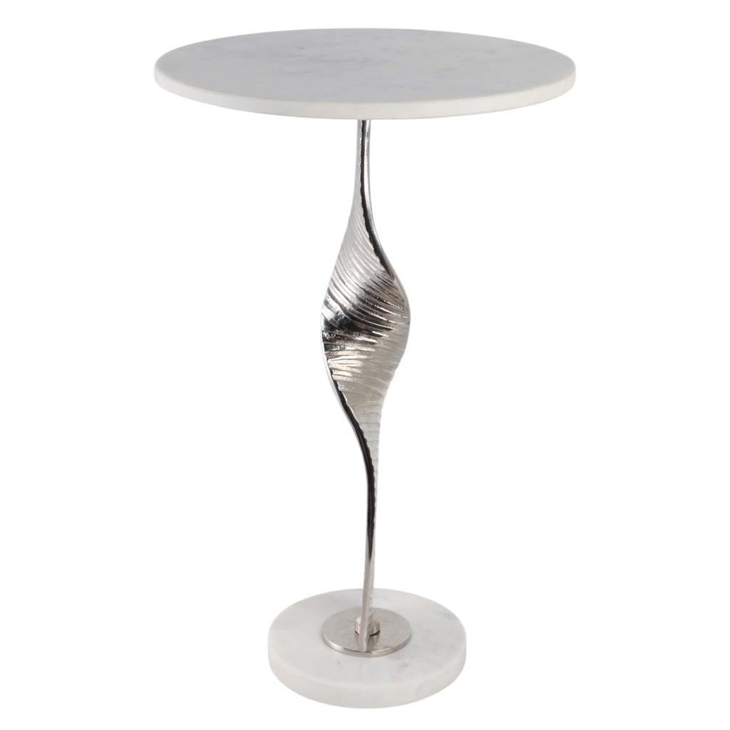 Twisted Base Accent Table, White/Silver – High Fashion Home