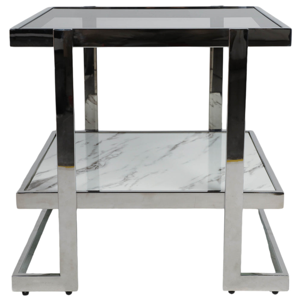 2-Tier Glass Top Side Table, White-Furniture - Accent Tables-High Fashion Home