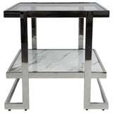 2-Tier Glass Top Side Table, White-Furniture - Accent Tables-High Fashion Home