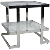 2-Tier Glass Top Side Table, White-Furniture - Accent Tables-High Fashion Home