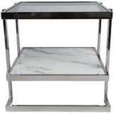 2-Tier Glass Top Side Table, White-Furniture - Accent Tables-High Fashion Home