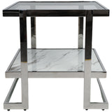 2-Tier Marble Top Side Table, White/Gold