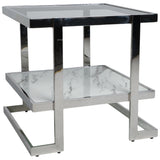 2-Tier Marble Top Side Table, White/Gold