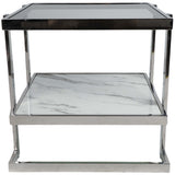 2-Tier Marble Top Side Table, White/Gold
