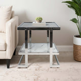 2-Tier Marble Top Side Table, White/Gold