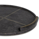 Forte Leather Round Tray w/ Leather Handle, Black-Accessories-High Fashion Home