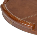 Forte Leather Round Tray w/ Leather Handle, Tan-Accessories-High Fashion Home