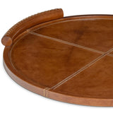 Forte Leather Round Tray w/ Leather Handle, Tan-Accessories-High Fashion Home