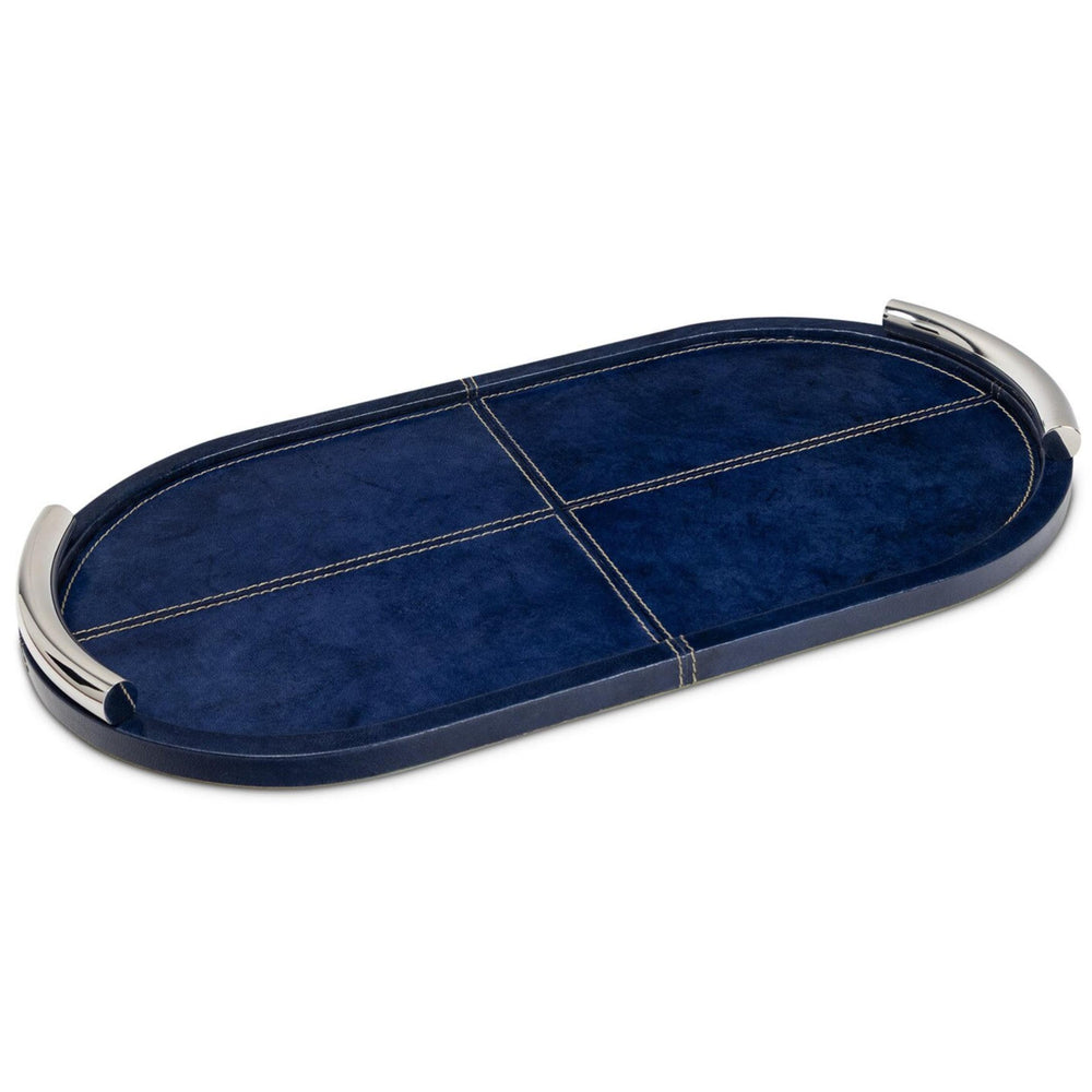 Hayes Leather Oval Tray, Blue-Accessories-High Fashion Home