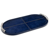 Hayes Leather Oval Tray, Blue-Accessories-High Fashion Home