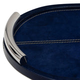 Hayes Leather Oval Tray, Blue-Accessories-High Fashion Home
