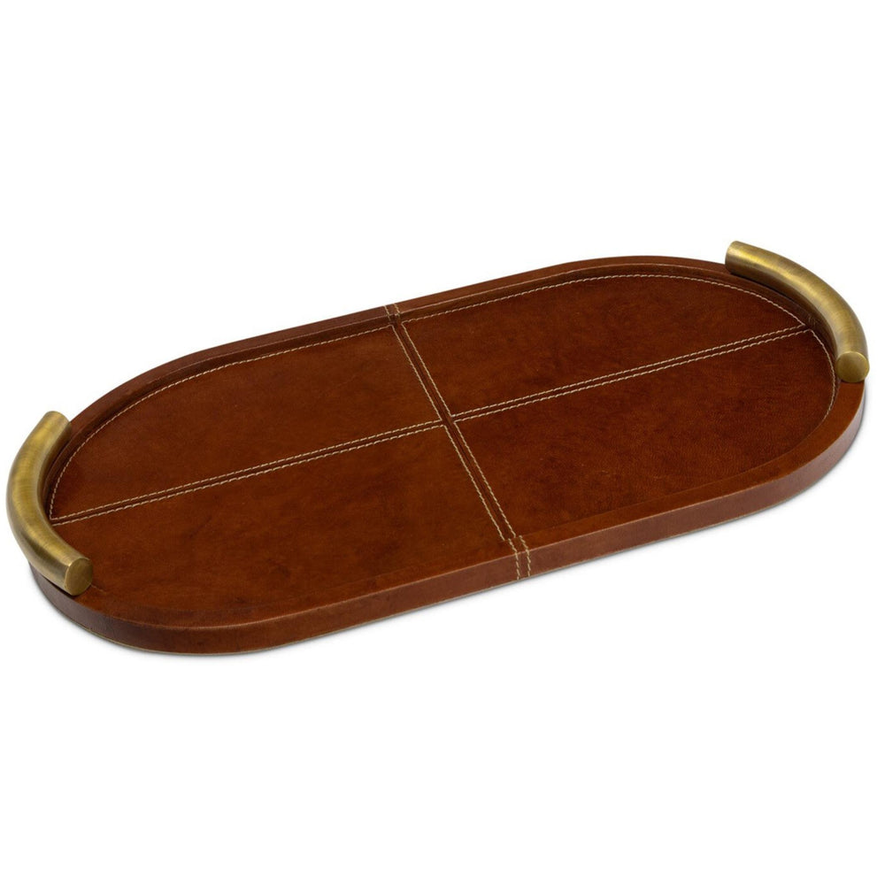 Hayes Leather Oval Tray, Cognac-Accessories-High Fashion Home