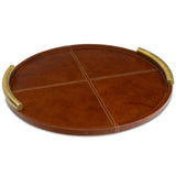 Hayes Leather Round Tray, Tan-Accessories-High Fashion Home