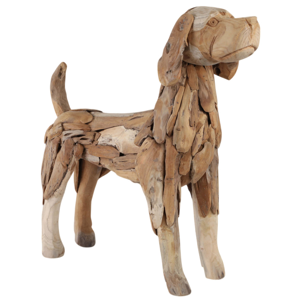 Teak Wood Dog Statue, Natural
