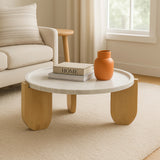 Modern Mango Wood and Marble Coffee Table, White-Furniture - Accent Tables-High Fashion Home