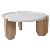 Modern Mango Wood and Marble Coffee Table, White-Furniture - Accent Tables-High Fashion Home